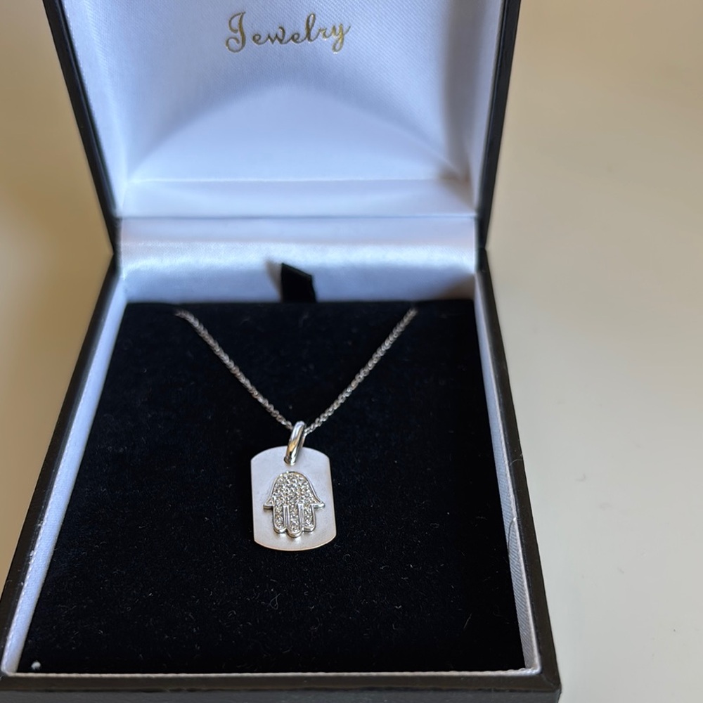 Silver Necklace With Rectangular Pendant And Deli… - image 1